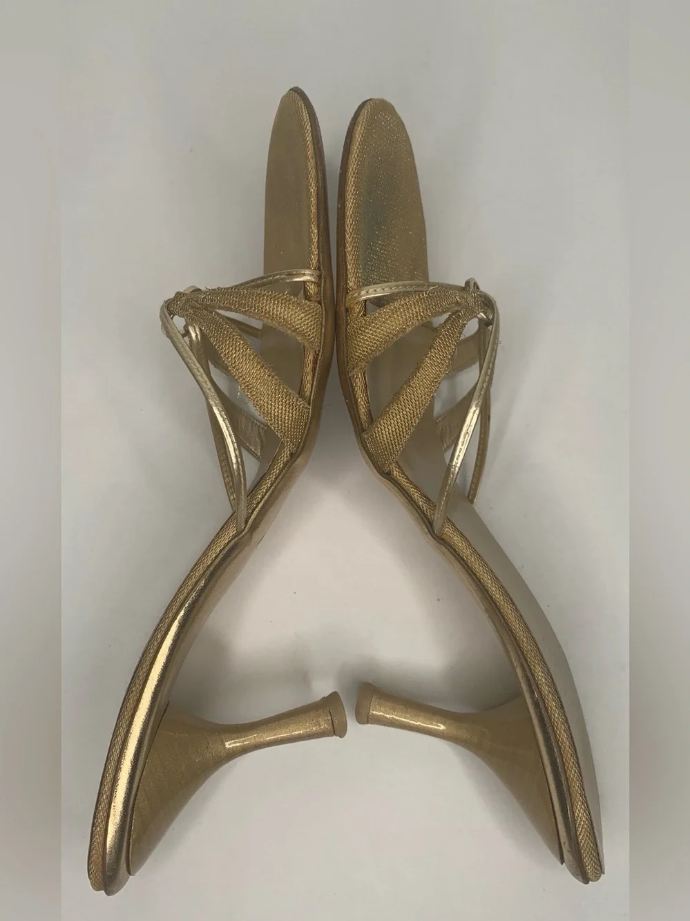 Gucci Metallic Gold Strappy Slip-On Mules - Picture 4 of 8